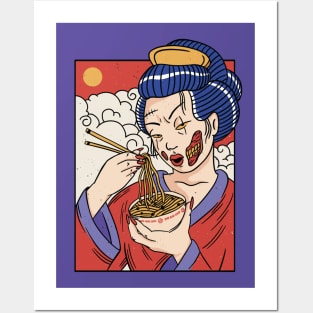 Awesome Zombie Geisha Eating Ramen Posters and Art